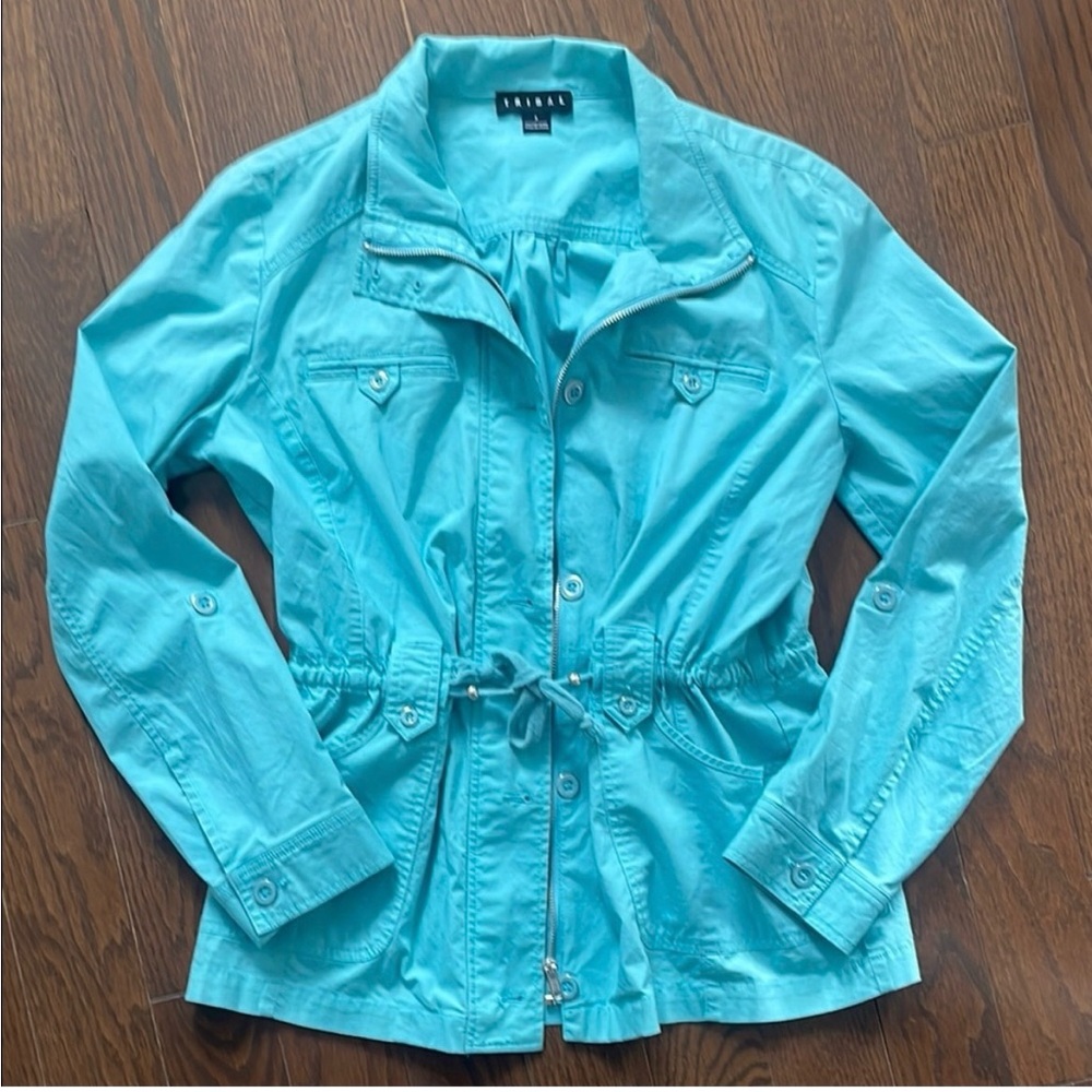 Tribal Blue Utility Jacket with Adjustable Waist